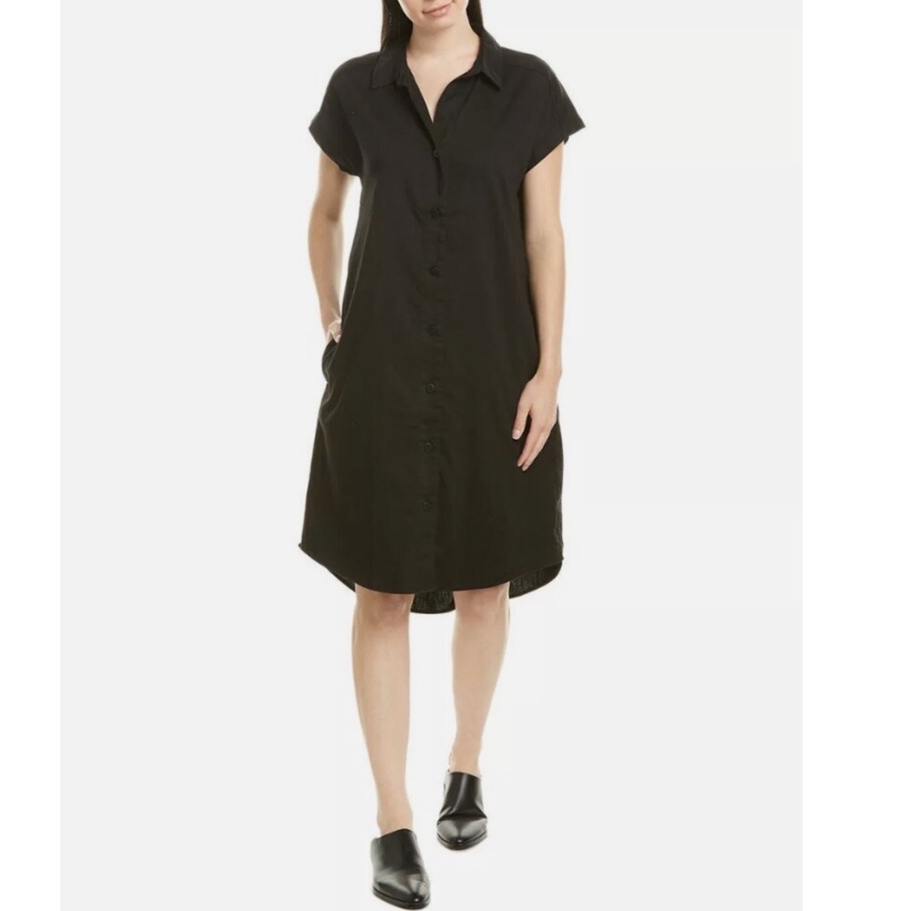 Eileen Fisher Classic Collar Organic Cotton Poplin Shirt Dress Black XL NWT